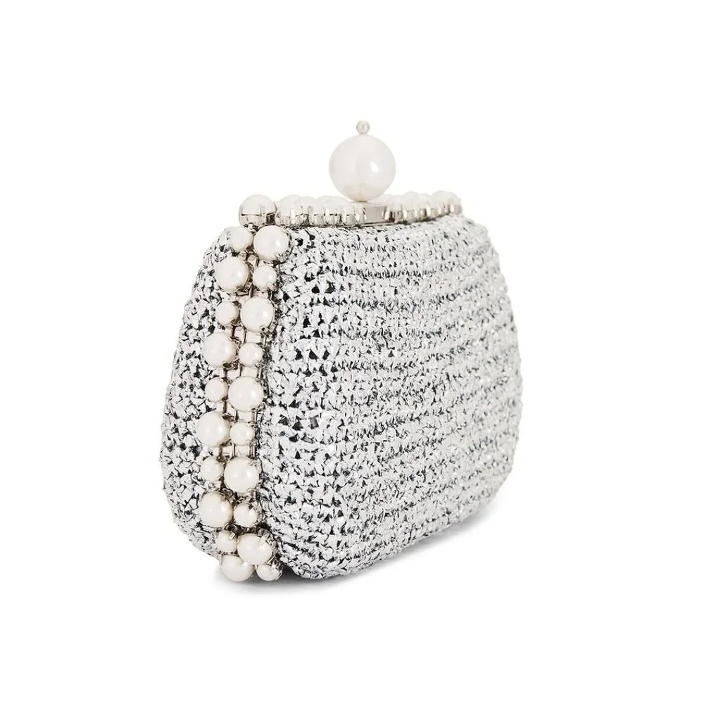 BTB Los Angeles Amelie Metallic Clutch in Silver REVOLVE PEARL PURSE - Picture 2 of 9